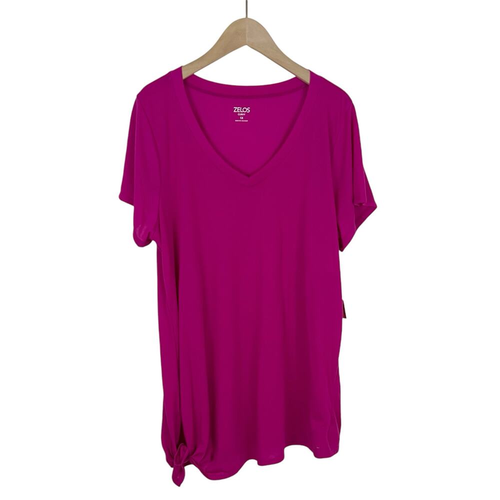NWT Zelos Bright Pink Short Sleeve Side Tie Tee T-Shirt Size 1X